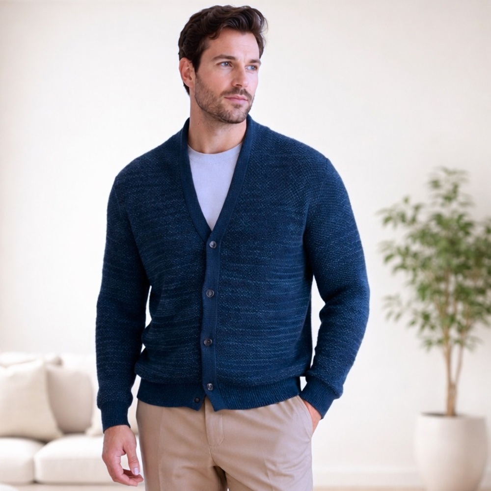 Stephan Schneider Men’s Textured Cotton Shawl Collar Cardigan Sz 6 Olive Belgium